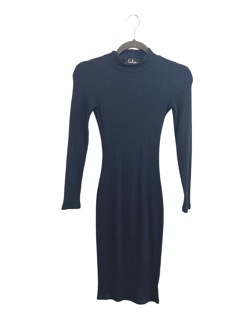 Lulu's Navy Ribbed Long Sleeve Midi Sweater Dress